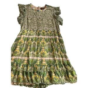 Varun Bahl India Designer Dress 10P Petite Green Tiered Cotton Flutter Sleeve